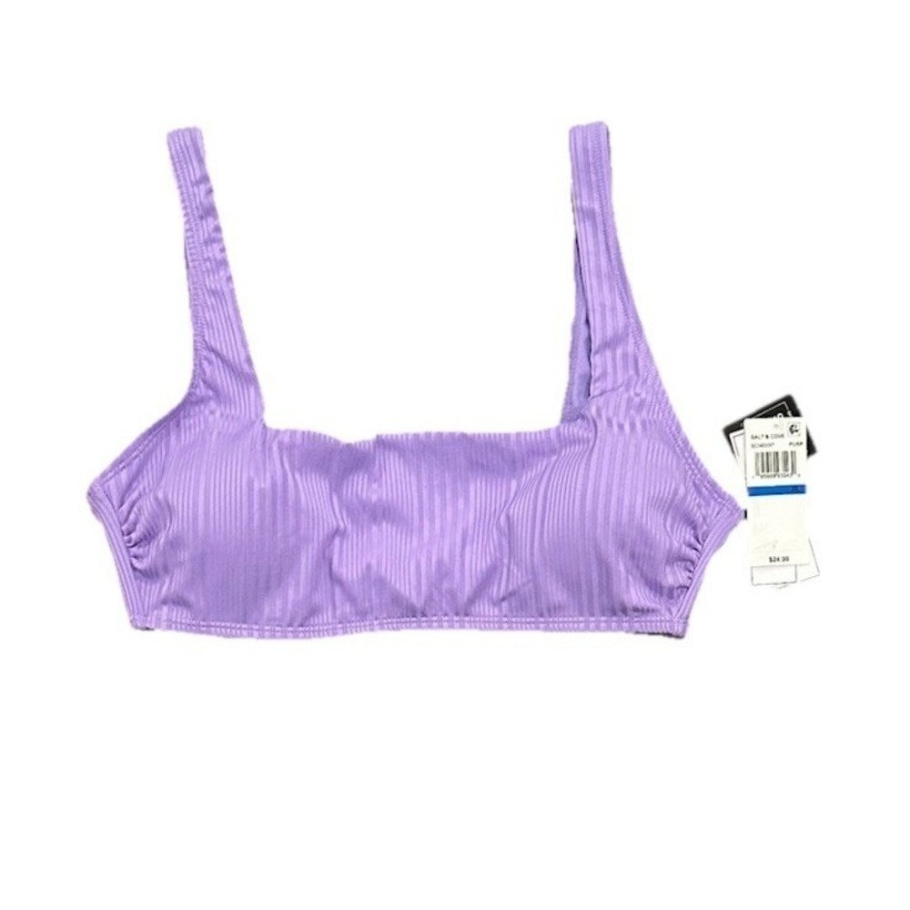 Salt & Cove Juniors' Ribbed Square-Neck Bikini Top, Purple, Size XS, New